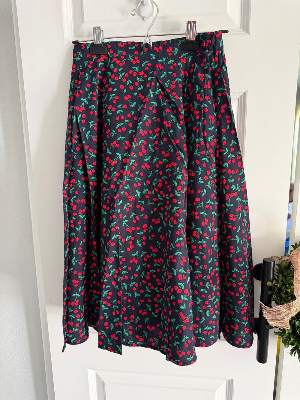 Tulip B Navy Cherry cotton Print A-Line Skirt